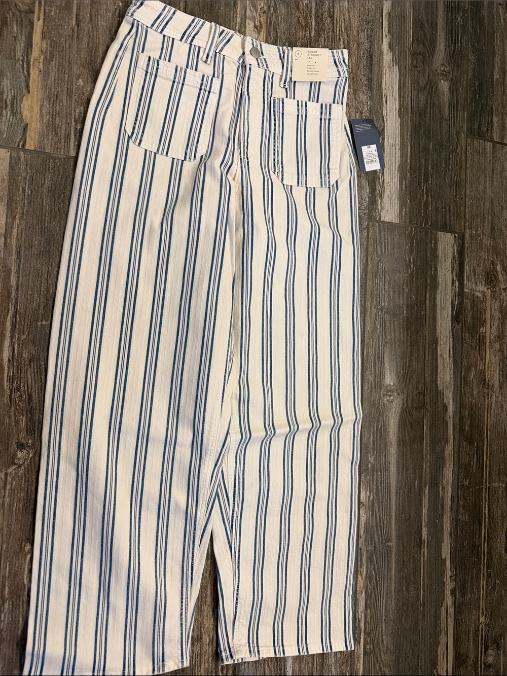 Universal Thread White and Blue Striped Straight-Leg Pants